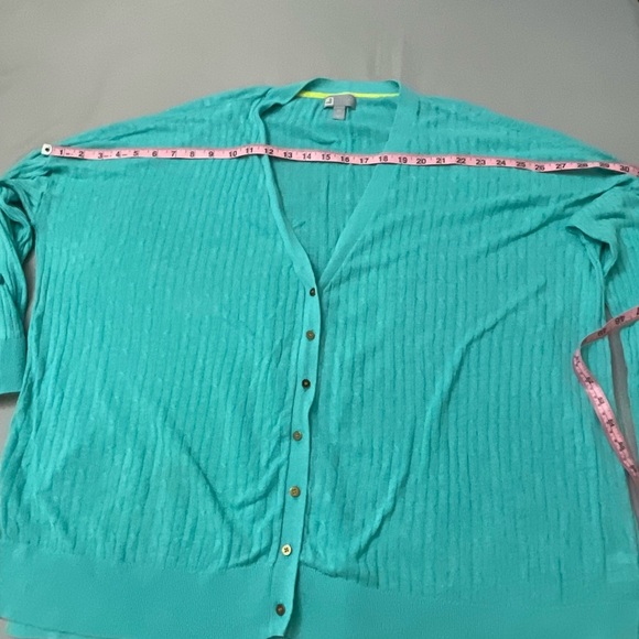 Vintage JCP Cardigan Aqua Linen Blend V-neck Long Sleeve Sweater Women’s Size 2X - Picture 3 of 10
